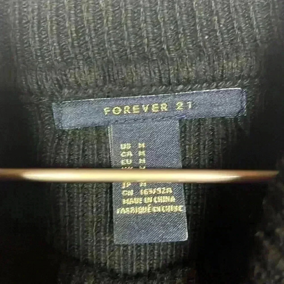 Forever 21 Womens Sweater Black/Cream Stripe M Ribbed Elbow Patches Turtleneck - Picture 2 of 11